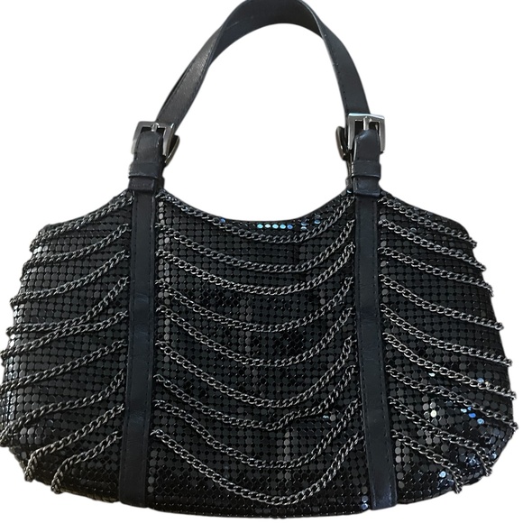 WHITING & DAVIS Chainmail Black Leather, Mesh, & Chain Mini Handbag Evening Bag - Picture 1 of 14